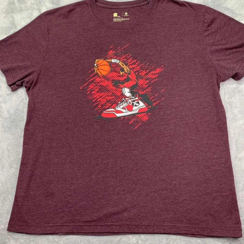 Basketball Graphic Tee Burgundy Red Streetwear Men's XXL Grunge Stained